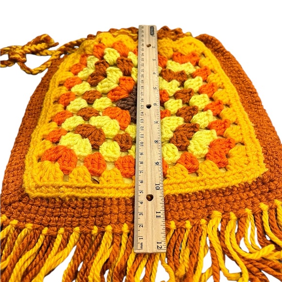 Vintage handcrafted Crochet Multicolored drawstring Bag - Picture 6 of 10